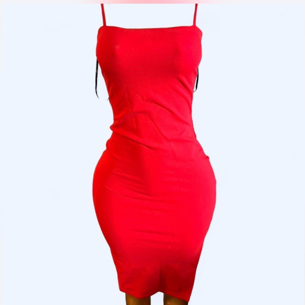Lulu's Red Spaghetti-Strap Midi Bodycon Dress